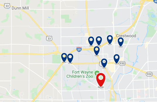 Accommodation in north Fort Wayne - Click on the map to see all accommodation in this area