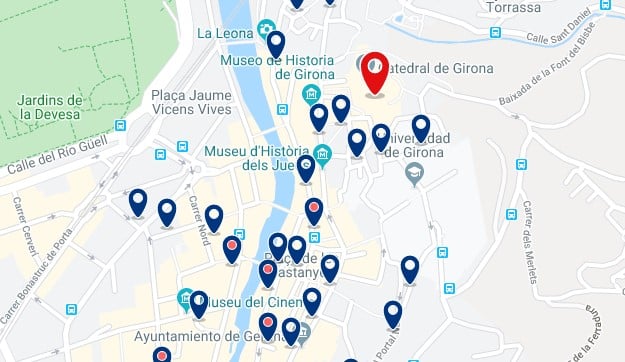 Alojamiento cerca de la Catedral de Girona - Clica sobre el mapa para ver todo el alojamiento en esta zona