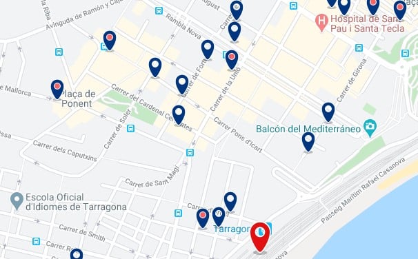 Alojamiento cerca de la Estación Central de Tarragona - Clica sobre el mapa para ver todo el alojamiento en esta zona