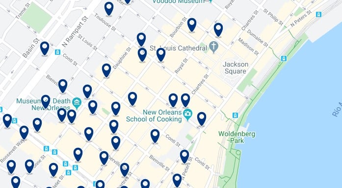Alojamiento en French Quarter - Clica sobre el mapa para ver todo el alojamiento en esta zona