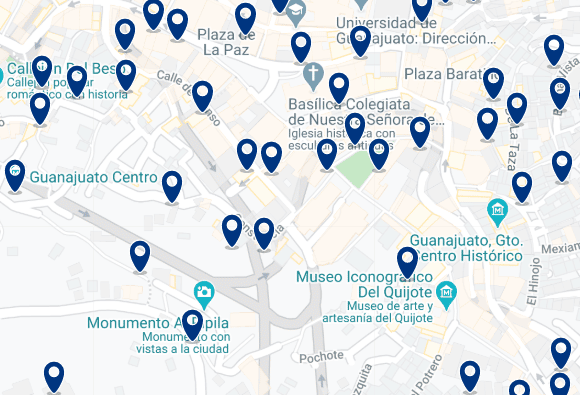 Accommodation in Guanajuato City Center - Click on the map to see all accommodation in this area