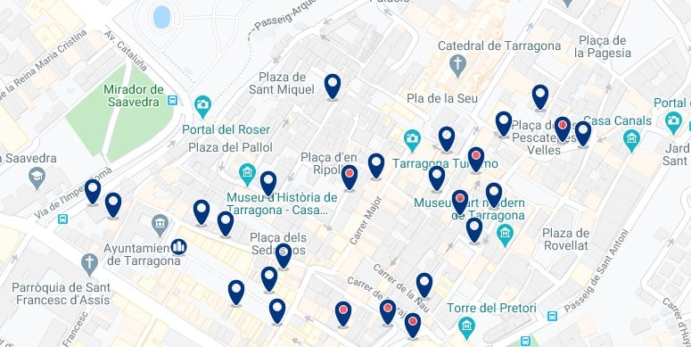 Accommodation in Tarragona's Old Town - Click on the map to see all the accommodation in this area