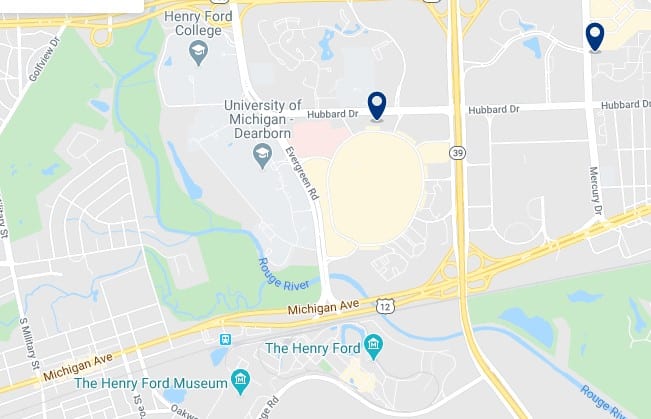 Alojamiento cerca de la Universidad de Michigan Dearborn - Clica sobre el mapa para ver todo el alojamiento en esta zona