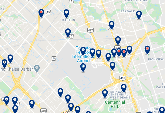 Accommodation near Toronto Pearson International Airport - Click on the map to see all available accommodation in this area
