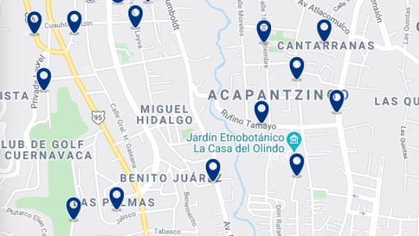 Accommodation in Acapantzingo – Click on the map to see all available accommodation in this area