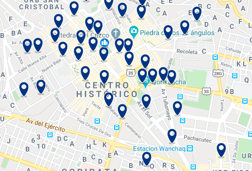 Accommodation in Cusco - Click on the map to see all available accommodation in this area