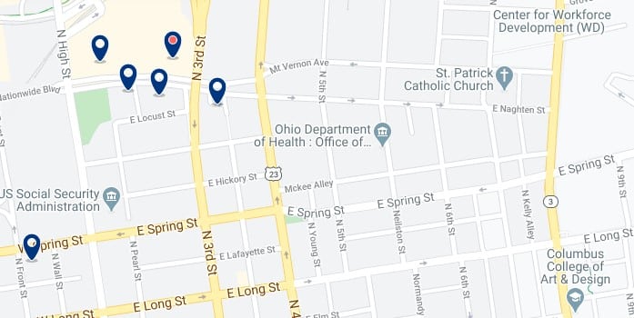 Accommodation in Downtown Columbus - Click on the map to see all available accommodation in this area