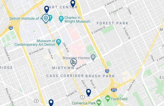 Accommodation in Midtown & Art Center - Click on the map to see all accommodation in this area