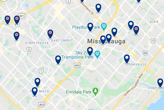 Accommodation in Mississauga City Centre - Click on the map to see all available accommodation in this area