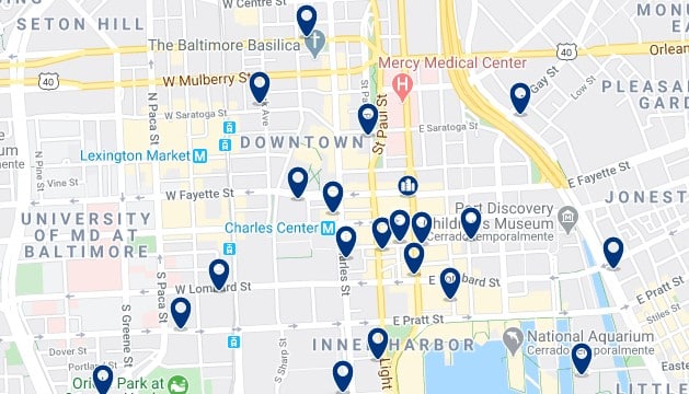 Accommodation in Downtown Baltimore - Click on the map to see all available accommodation in this area