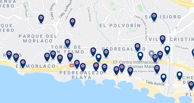 Alojamiento en Pedregalejo - Clica sobre el mapa para ver todo el alojamiento en esta zona