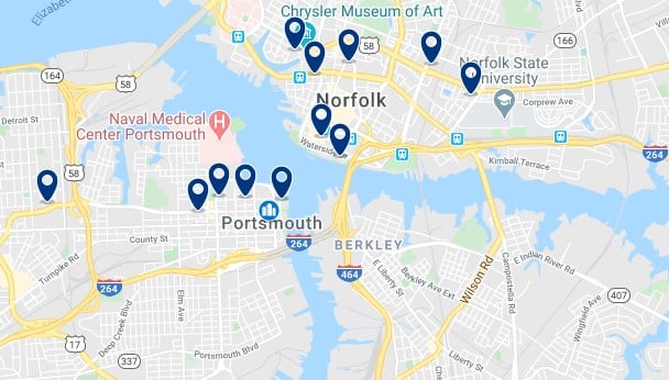 Alojamiento en Portsmouth - Clica sobre el mapa para ver todo el alojamiento en esta zona