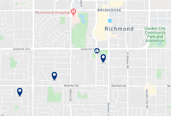 Accommodation in Richmond City Centre - Click on the map to see all available accommodation in this area