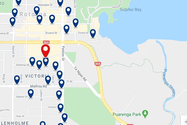Accommodation in Rotorua CBD - Click on the map to see all available accommodation in this area
