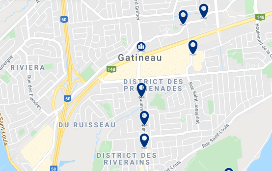 Accommodation in Downtown Gatineau - Click on the map to see all available accommodation in this area