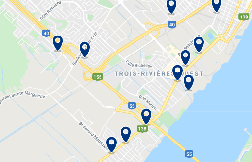 ccommodation in Trois-Rivières Ouest - Click on the map to see all available accommodation in this area