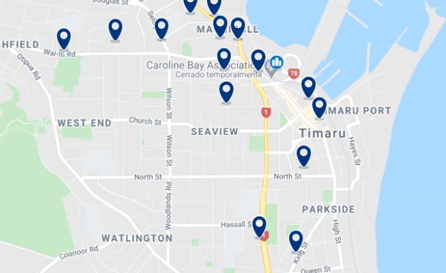 Accommodation in Timaru City Centre - Click on the map to see all available accommodation in this area