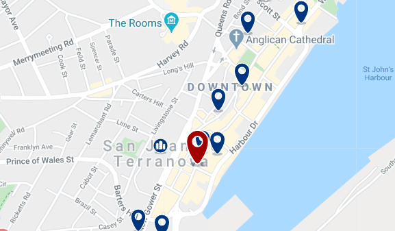 Accommodation in Downtown St. John's - Click on the map too see all available accommodation in this area