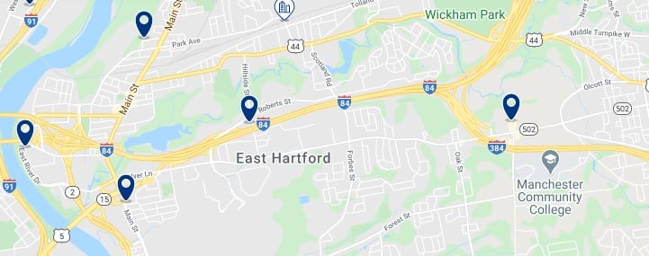 Accommodation in East Hartford - Click to see all available accommodation on a map