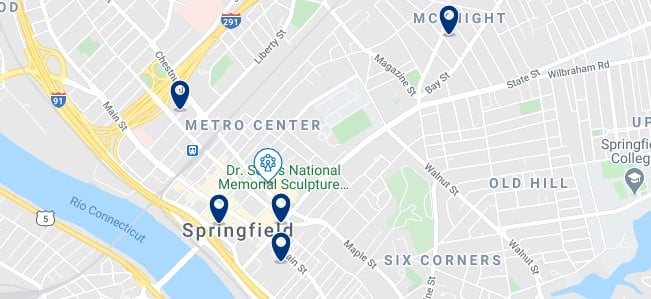 Accommodation in Springfield, MA Metro Center - Click on the map to see all the accommodation