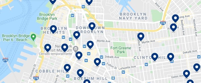Accommodation in Downtown Brooklyn - Click on the map to see all available accommodation in this area