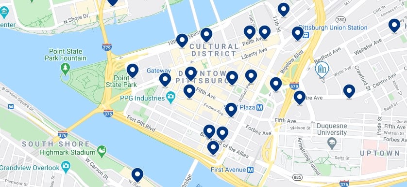 Accommodation in Downtown Pittsburgh - Click to see all the available accommodation on a map