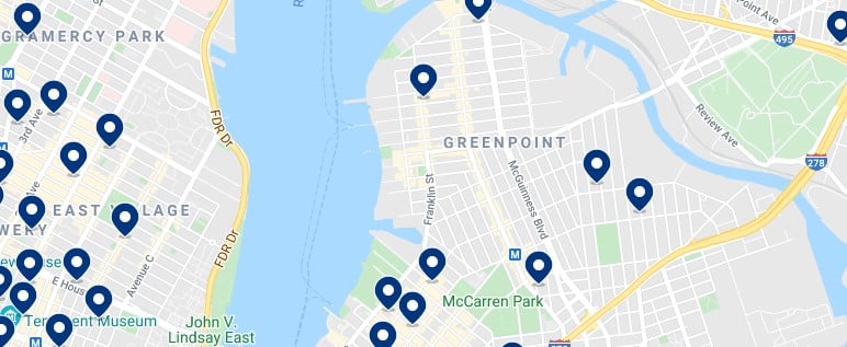 Accommodation in Greenpoint - Click on the map to see all available accommodation in this area