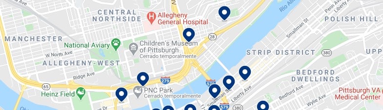 Accommodation in North Shore Pittsburgh - Click to see all the available accommodation on a map