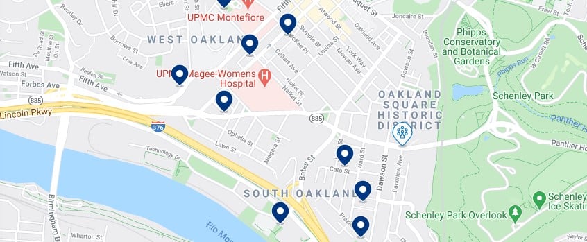 Accommodation in Oakland (Pittsburgh) - Click to see all the available accommodation on a map