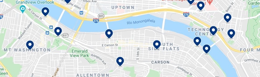 Accommodation in Pittsburgh's South Side - Click to see all the available accommodation on a map