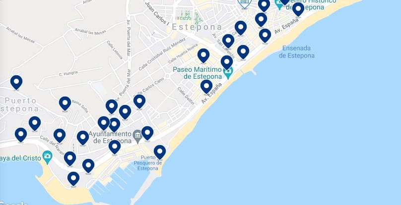 Accommodation near the beaches of Estepona - Click on the map to see all the accommodation in this area