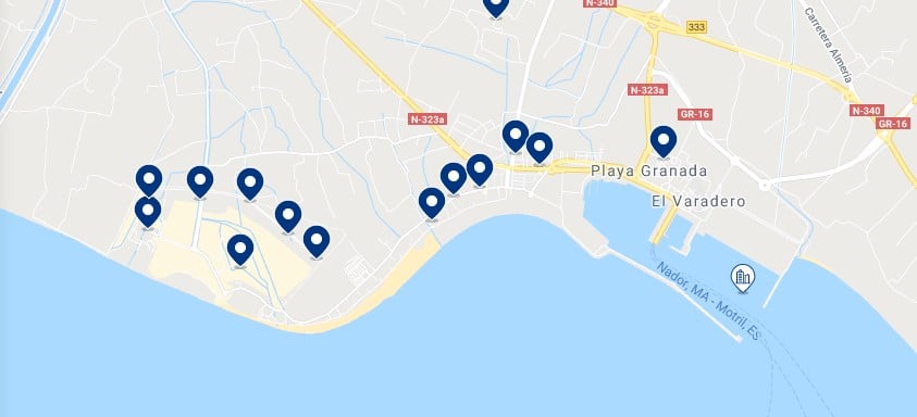 Accommodation near the beaches of Motril - Click on the map to see all the accommodation in this area