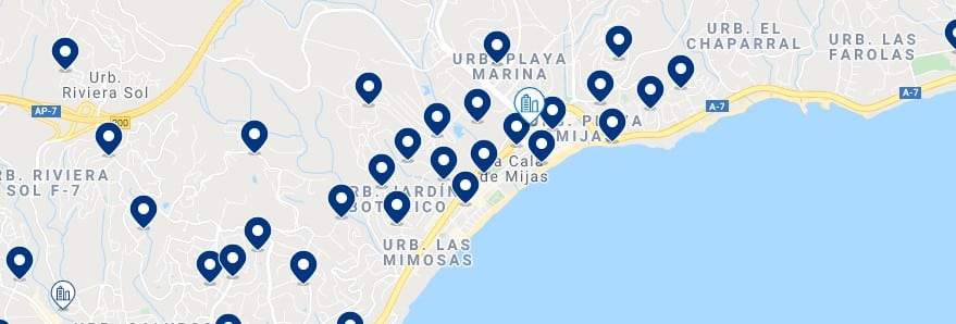 Accommodation in La Cala de Mijas - Click on the map to see all the accommodation in this area