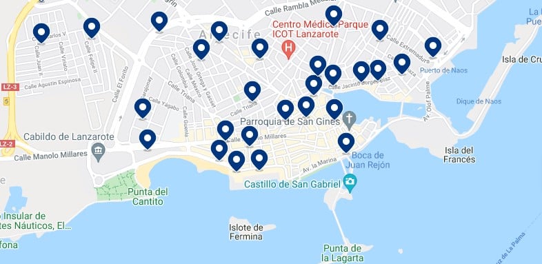 Accommodation in Arrecife - Click on the map to see all the available accommodation in this area