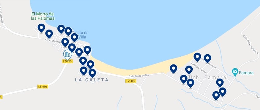 Accommodation in Caleta de Famara - Click on the map to see all the available accommodation in this area