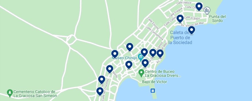 Accommodation in Caleta de Sebo - Click on the map to see all the available accommodation in this area
