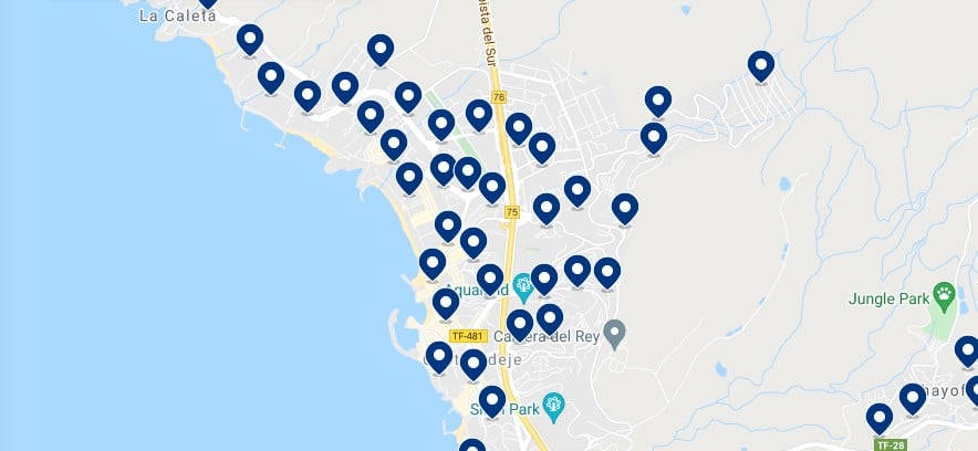 Accommodation in Costa Adeje – Click on the map to see all the available accommodation in this area
