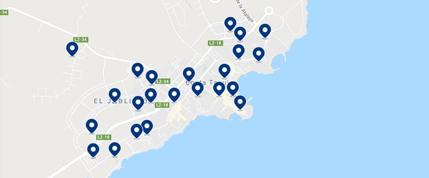 Accommodation in Costa Teguise - Click on the map to see all the available accommodation in this area