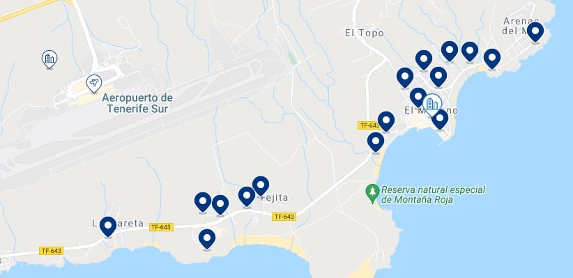 Accommodation in El Médano – Click on the map to see all the available accommodation in this area