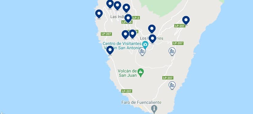 Accommodation in Fuencaliente de La Palma - Click on the map to see all the available accommodation in this area