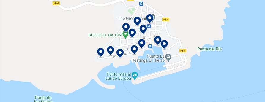 Accommodation in La Restinga - Click on the map to see all the available accommodation in this area