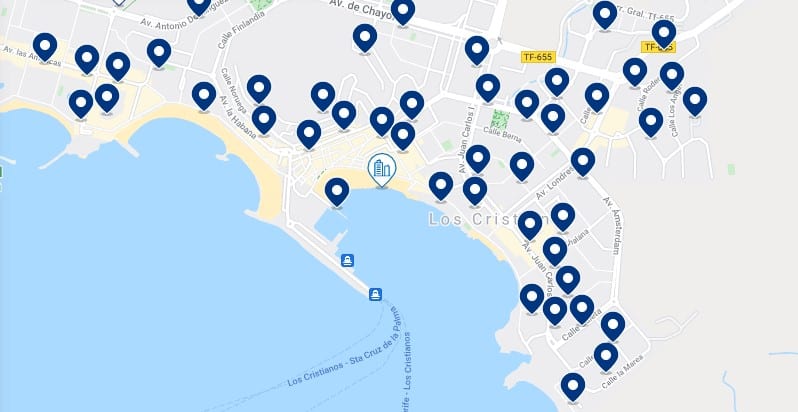 Accommodation in Los Cristianos – Click on the map to see all the available accommodation in this area