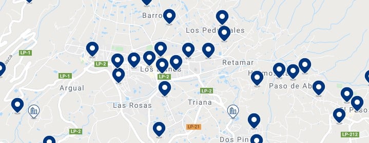 Accommodation in Los Llanos de Aridane - Click on the map to see all the available accommodation in this area