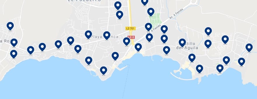 Accommodation in Playa Blanca - Click on the map to see all the available accommodation in this area