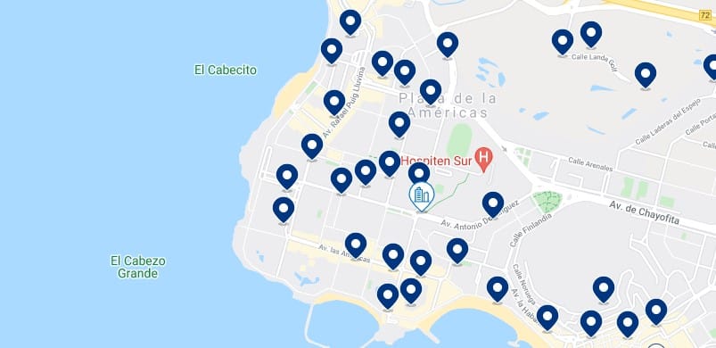 Accommodation in Playa de las Américas – Click on the map to see all the available accommodation in this area