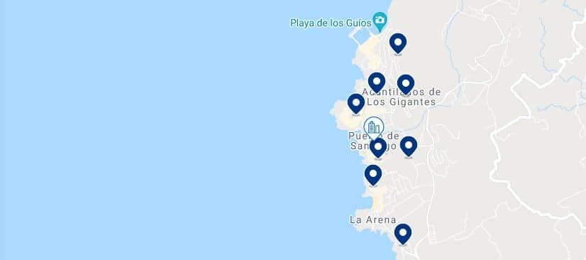 Accommodation in Puerto de Santiago & Los Gigantes Cliffs – Click on the map to see all the available accommodation in this area