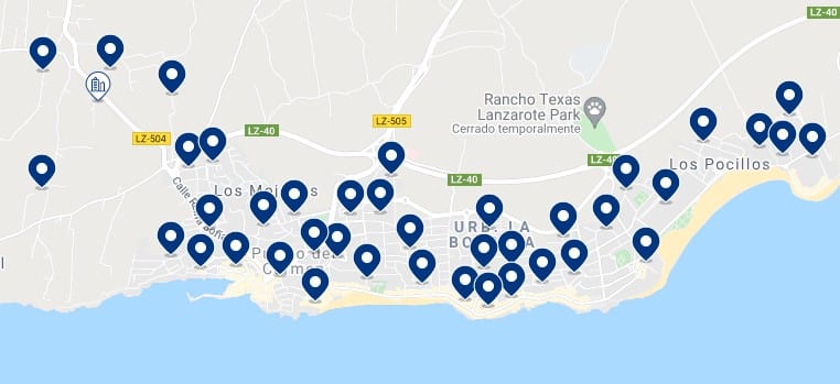 Accommodation in Puerto del Carmen - Click on the map to see all the available accommodation in this area