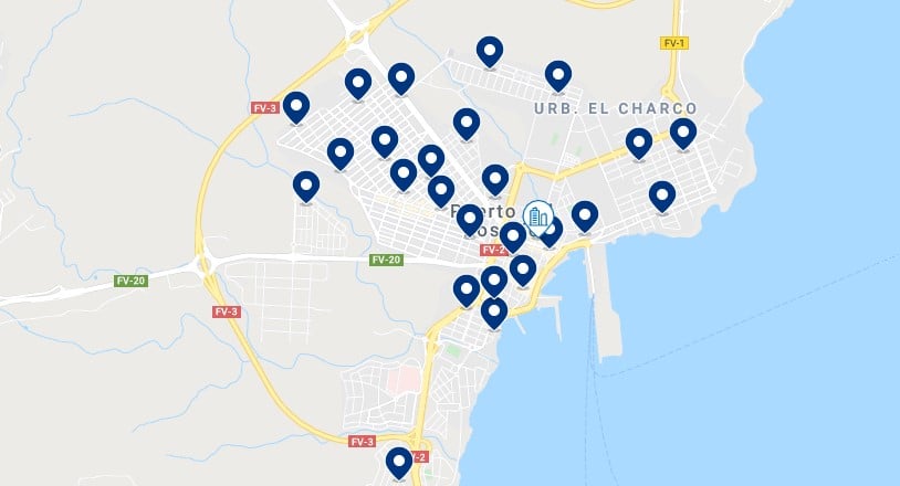 Accommodation in Puerto del Rosario - Click on the map to see all the available accommodation in this area