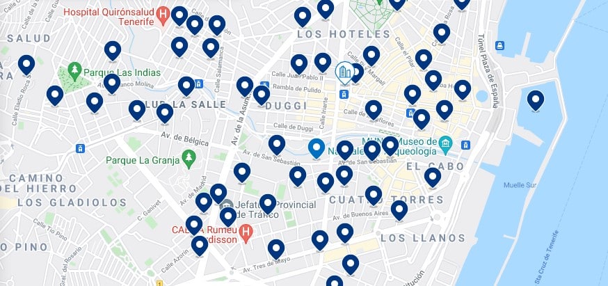 Accommodation in Santa Cruz de Tenerife – Click on the map to see all the available accommodation in this area