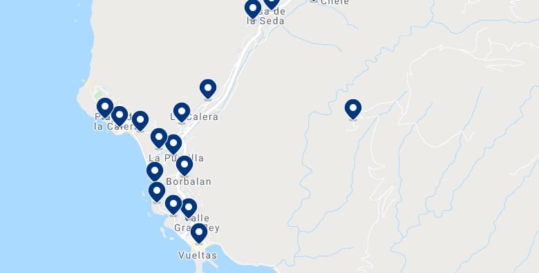 Accommodation in Valle Gran Rey - Click on the map to see all the available accommodation in this area